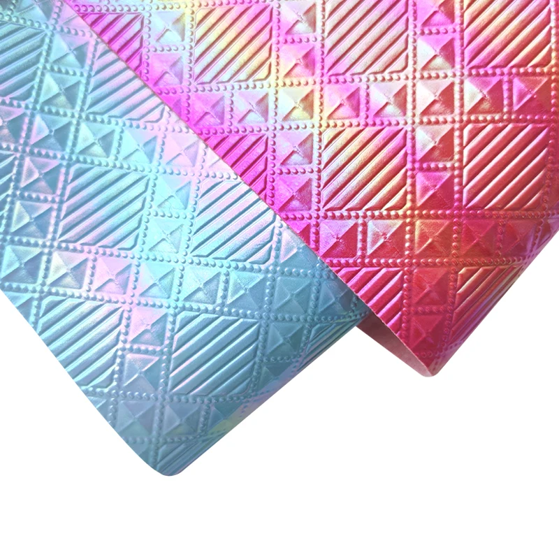 

Holographic Iridescent Gradient Bump Texture Faux Leather Fabric, For Upholstery Material，Handbags Backpack Wallets Sewing