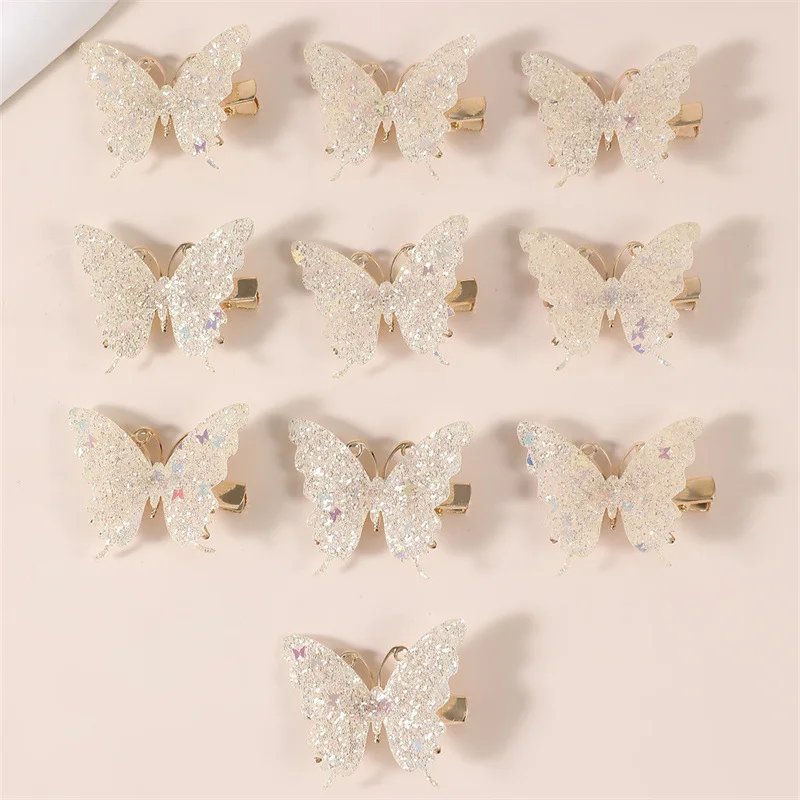 10-teiliges Set rosa funkelnde Schmetterlings-Haarspange für Kinder, funkelnde Haarspange für Mädchen, niedliches Styling-Kopfbedeckungs-Set, Schmetterlings-Haarspange – Detail 8