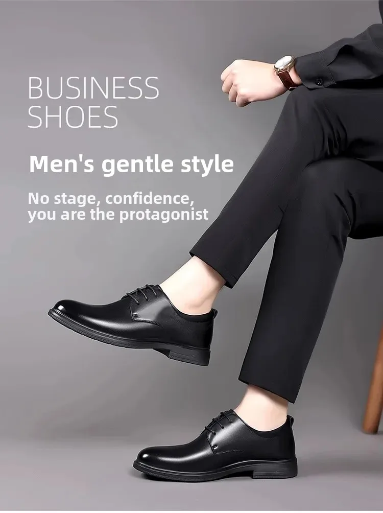 أحذية زفاف غير رسمية من الجلد الناعم للرجال نمط جديد للأعمال الرسمية قابلة للتنفس للخريف النسخة الكورية البريطانية بمقدمة مدببة للعريس S