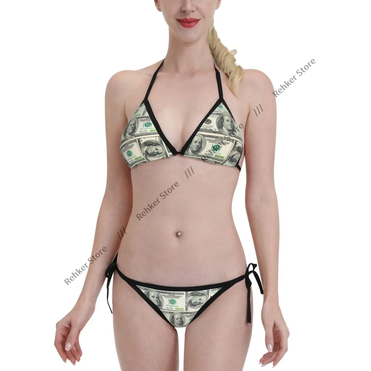 Sexy Bikini Dollar Bills United States Federal Reserve The Ben Franklin Portrait Swimsuit Swimwear Set Bathing Suit Beach Wear