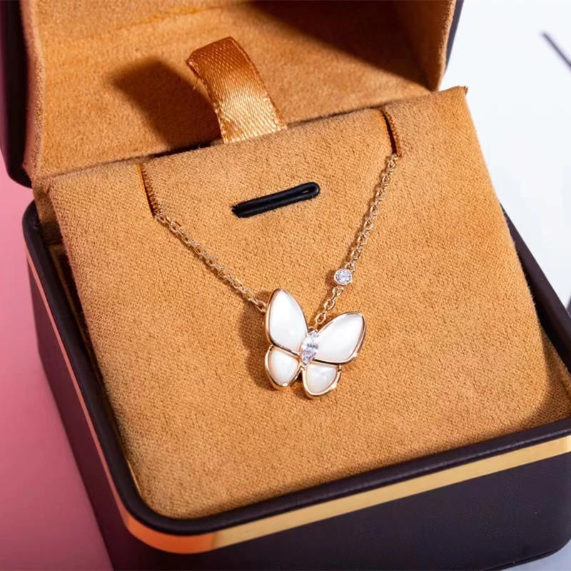 

925 Sterling Silver Natural Fritillary Butterfly Pendant Women's Necklace Fashion Brand Light Luxury Banquet Top Jewelry