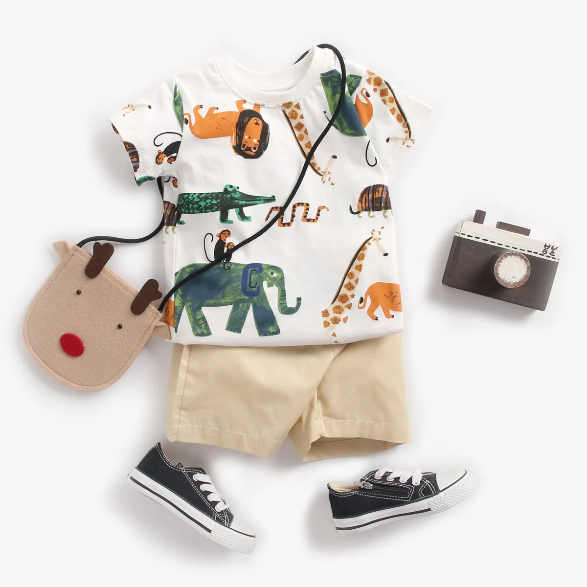 

Baby Korean Children's Clothing Boys' Animal Print Short Sleeve T-shirt+Shorts Two Piece Set Summer ins
