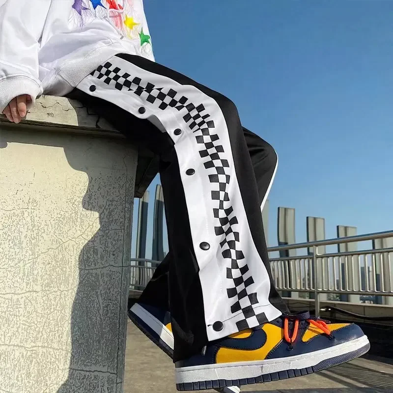 White Men's Casual Sports Pants Korean Style Trendy Design Reflective Street Style Long Trousers Skateboard Sportswear