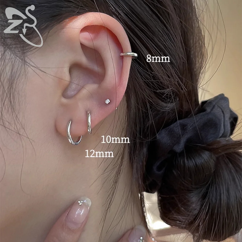 ZS 1 Piece 20G 925 Sterling Silver Hoop Earring For Women Girls 4MM-10MM Round Earrings Helix Cartilage Rook Piercings Jewelry 6