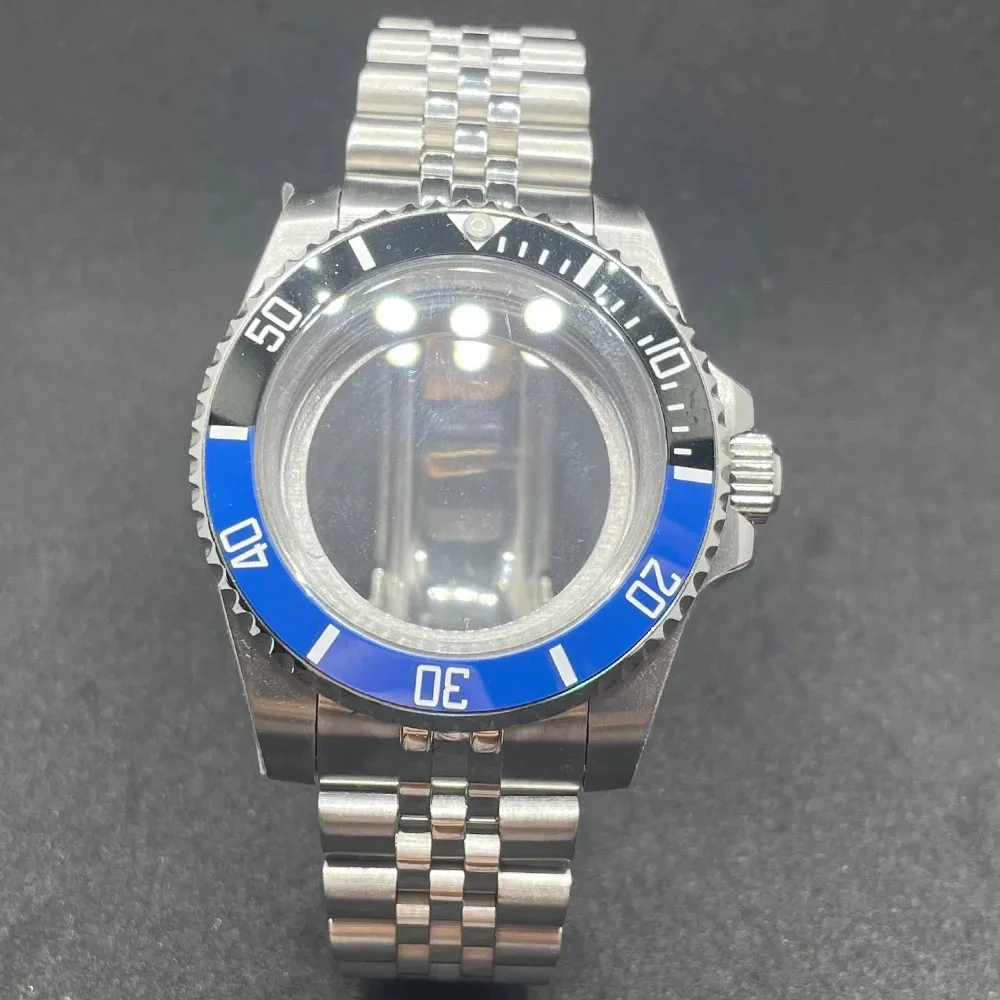 Elegant 40MM Stainless Steel Watch Case with Solid Bracelet and Glide Lock Clasp