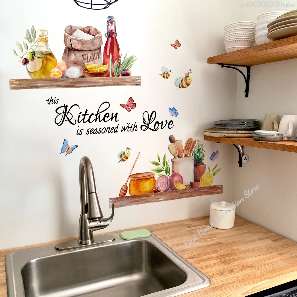 Bees Butterflies Kitchen Wall Sticker Home Room Decoration Poster Bedroom Adhesive Wallpaper Wall Furniture House Interior Decor