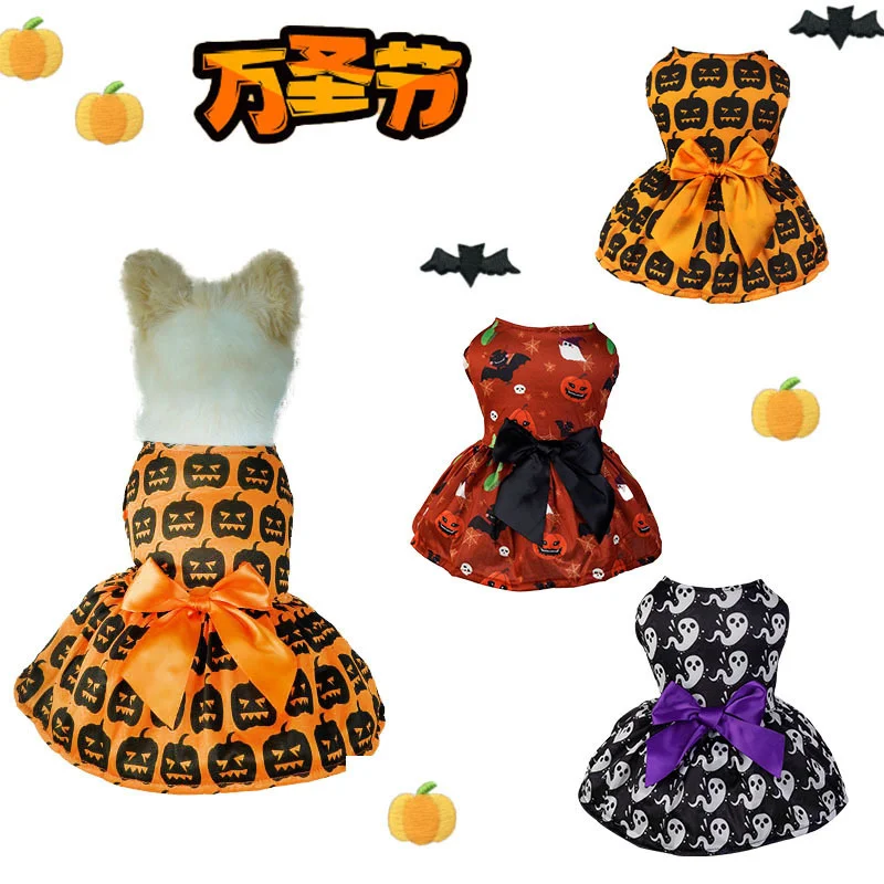 

New Halloween Pet Skirt Dogs Pumpkin Dress Ghost Party Small Dog Skirt Pet Clothes Carnival Pets Party Costumes