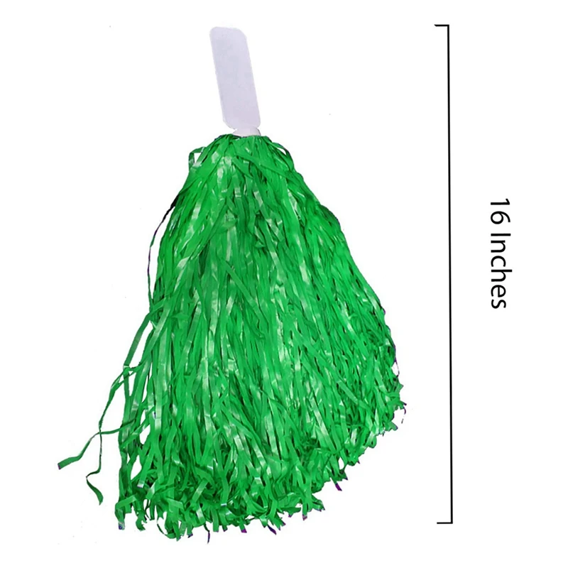 48Pcs Cheerleading Pom Poms Metallic Foil Cheer Pom Poms With Plastic Handle For Adults Kids Cheerleaders Party Green