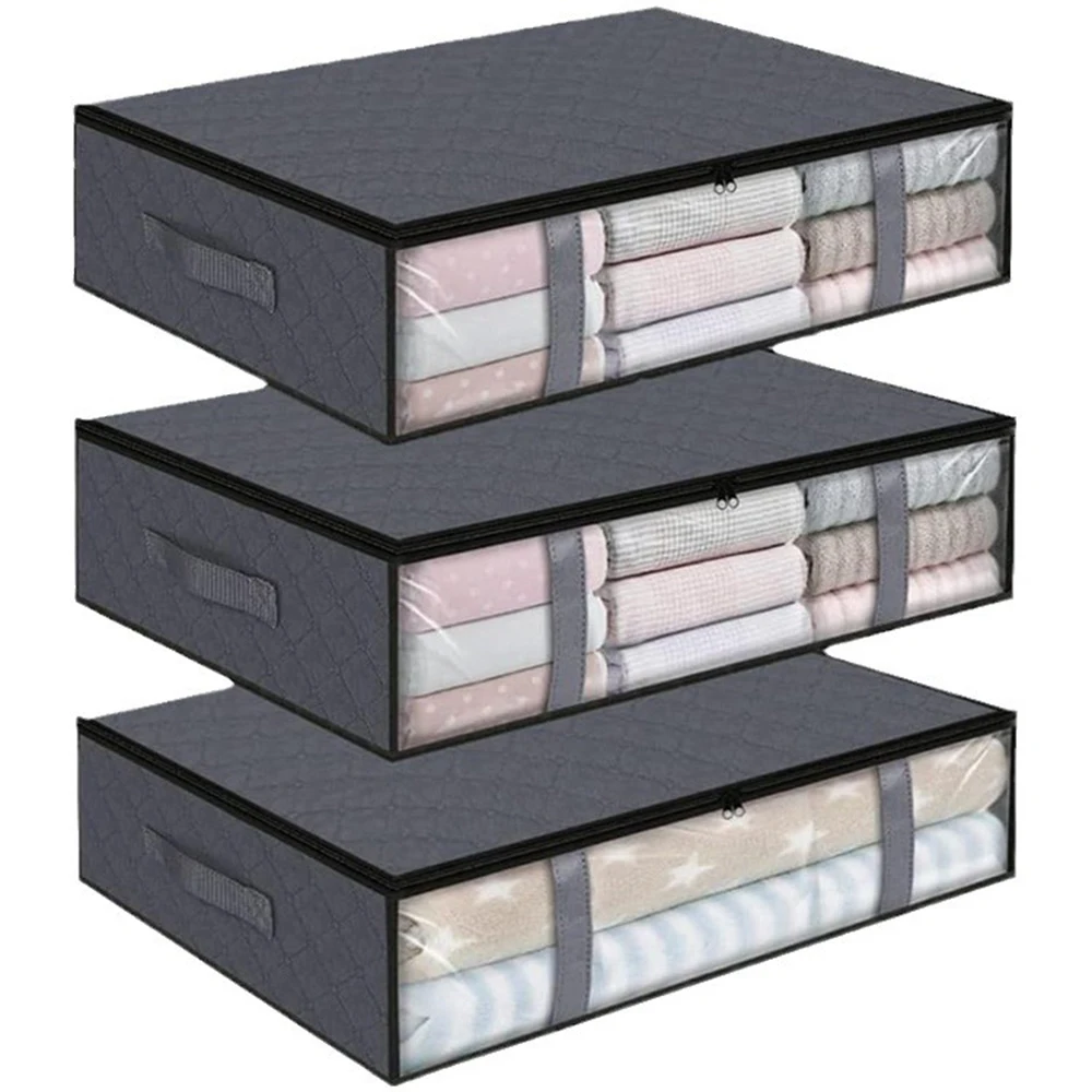 1/2/5pcs Under Bed Storage Bags, Transparent Quilt Organizer, Foldable Clothes Box, Washable Non-Woven Fabric, Space Saver 5