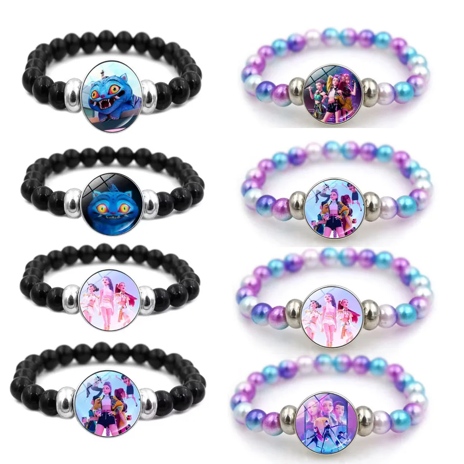 Kpop Demon Hunter HUNTR/X & Derpy Beaded Bracelets – Anime K-Pop Character Stretch Bracelet Set