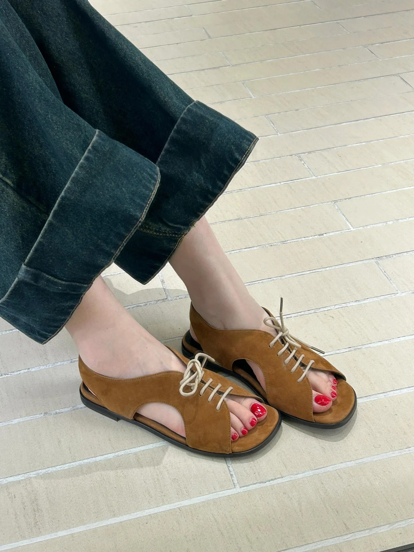NEW Brown Flat Sandals Buckle Slingback Suede Women's Sandals Newest Summer Low Heels Casual Beach Shoes Sexy