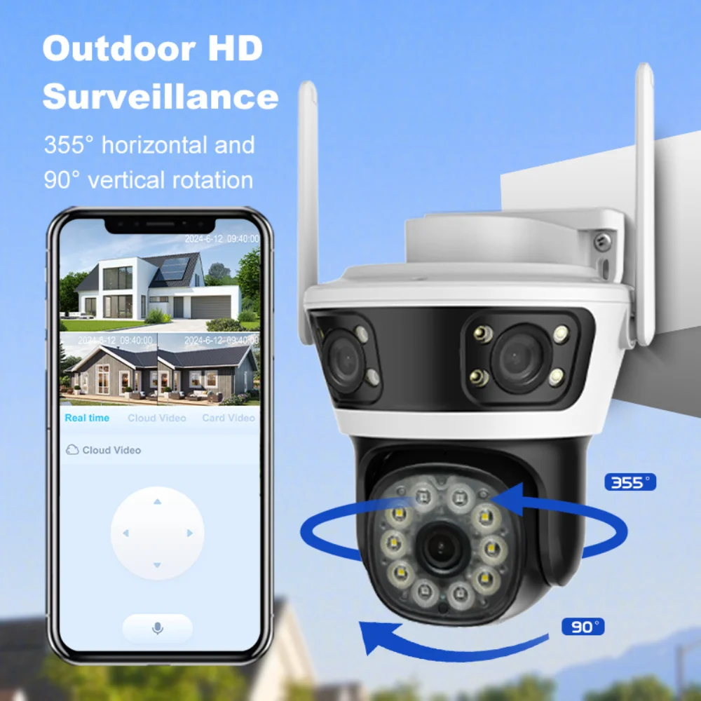 6K 12MP WiFi Camera Outdoor Triple Screen Triple Lens AI Auto Tracking 6MP Dual Lens IP Camera 360-degree HD Surveillance Camera