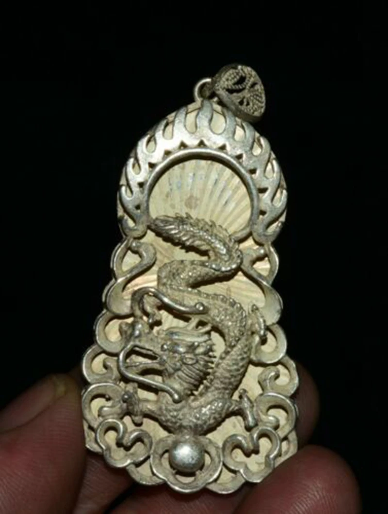 

6 см Редкий китайский Серебряный фэн-шуй Стандартный амулет с подвеской