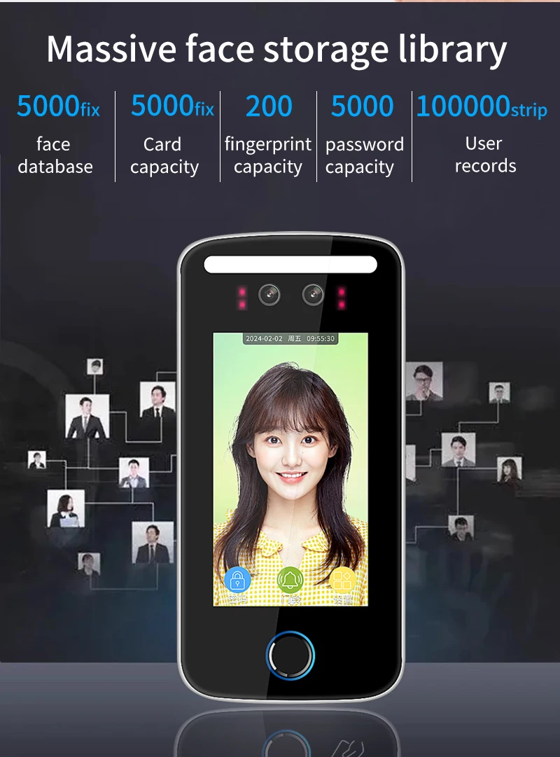 Tuya App Wifi AI Dynamic Face Recognition Reader Attendance Terminal 5000face TC