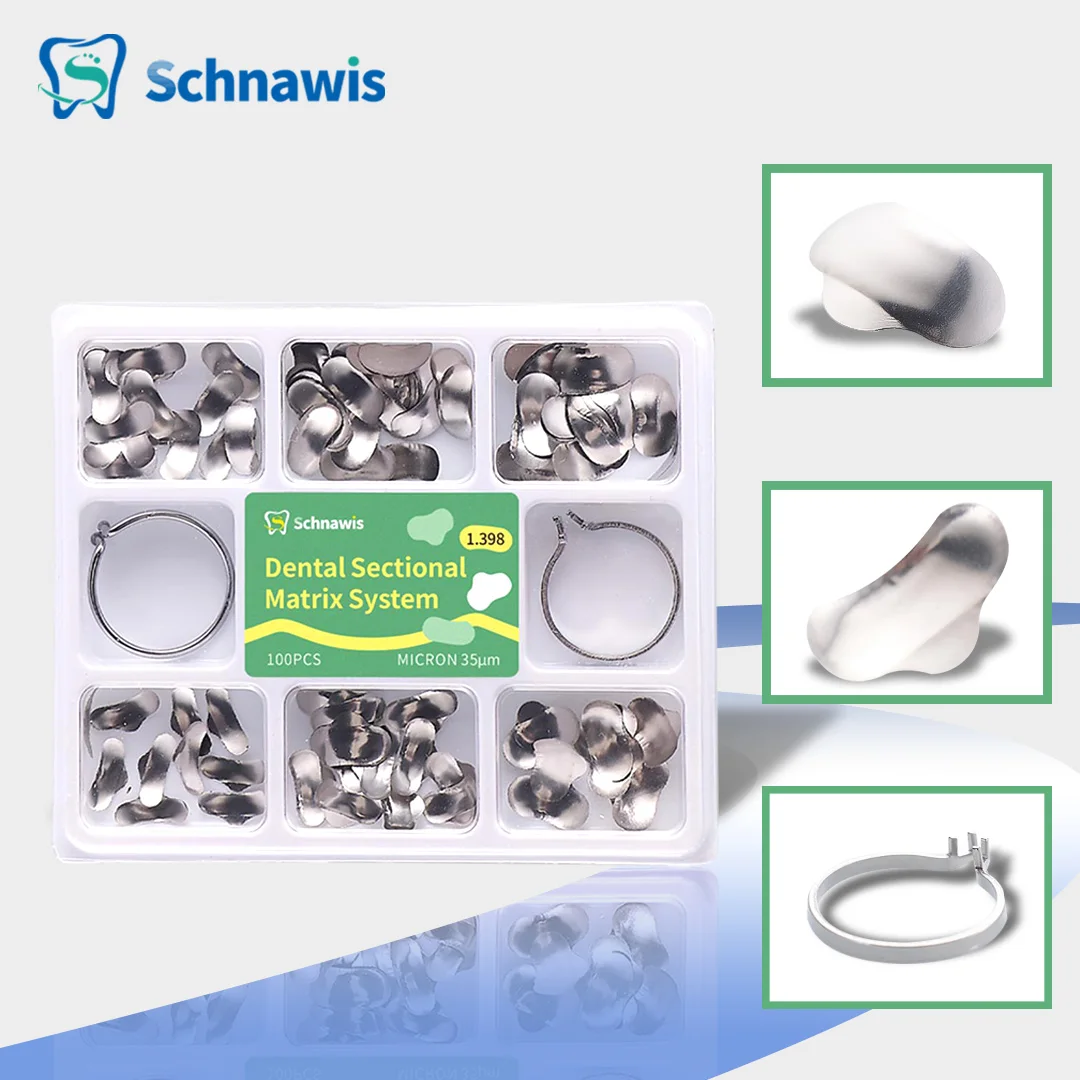 

100Pcs Dental Sectional Contoured Matrices Refill Matrix Band Wedges Sets 1.398 Metal Dentista Clamping Seperating Ring Tools