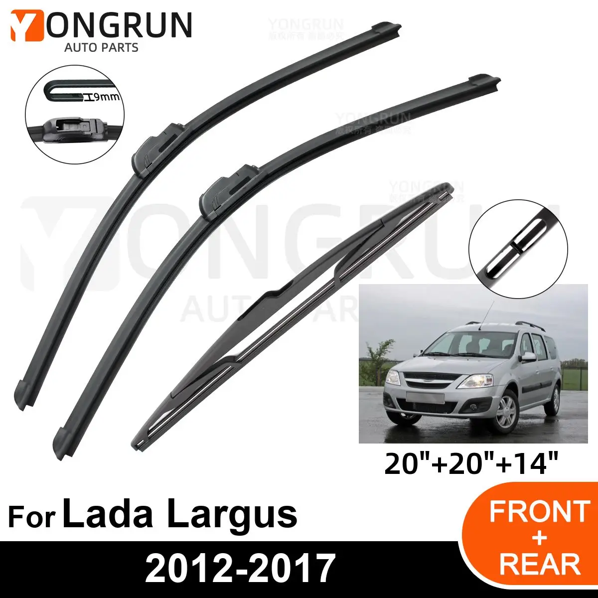 

3PCS Car Wiper for Lada Largus 2012-2017 Front Rear Windshield Windscreen Wiper Blade Rubber Accessories