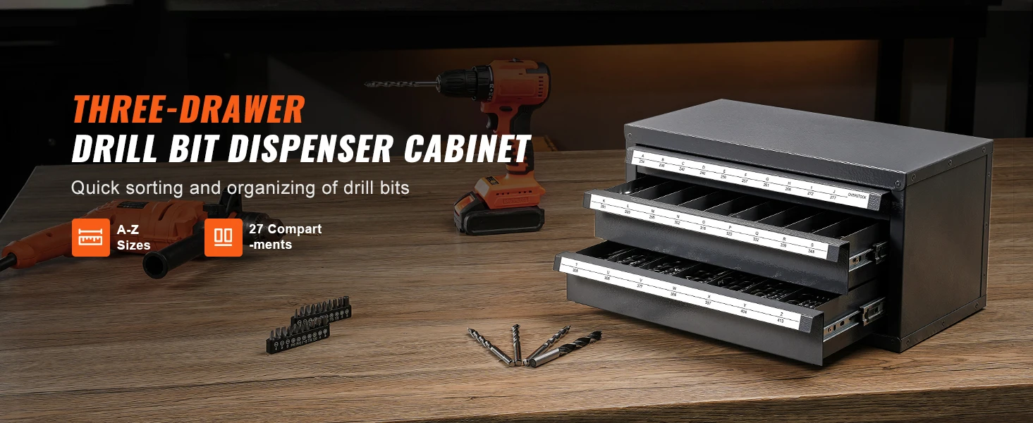 SucceBuy Drill Bit Dispenser Cabinet Three-Drawer Drill Bit Organizer Cabinet Steel Drill Dispenser Organizer Cabinet Storage