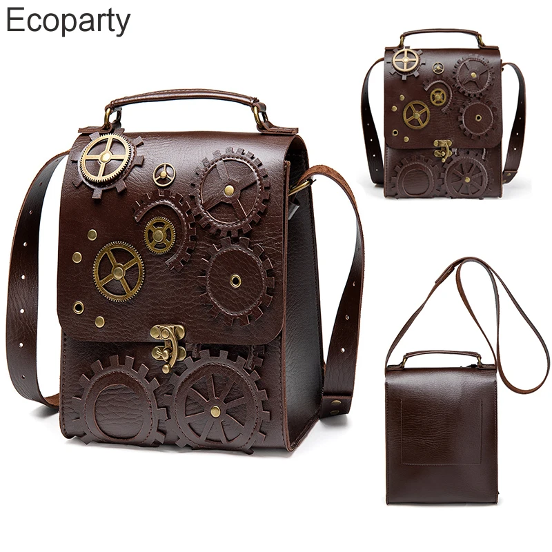 

Retro Steampunk Shoulder Bags For Women Brown Vintage Clock Gear Wheel Metal Decoration Handbag Ladies Casual Fashion Crossbody