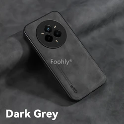 Shockproof Magnetic Nubuck Leather Protective Phone Case for Realme 14 Pro (Dark Grey)
