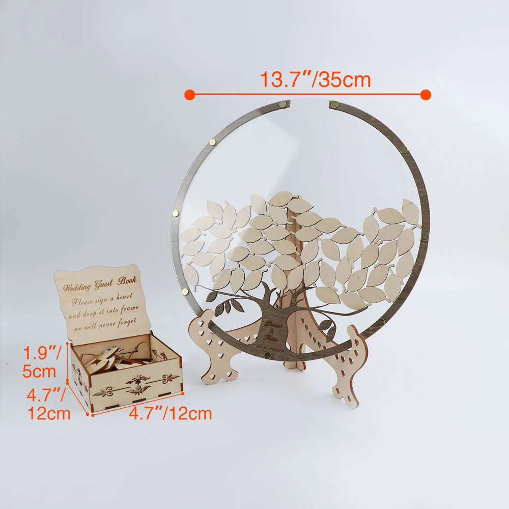 Wedding Guest Book Personalized Drop Round Wedding Guest Book Tree with 80Pcs Leafs Box Leaves Alternative