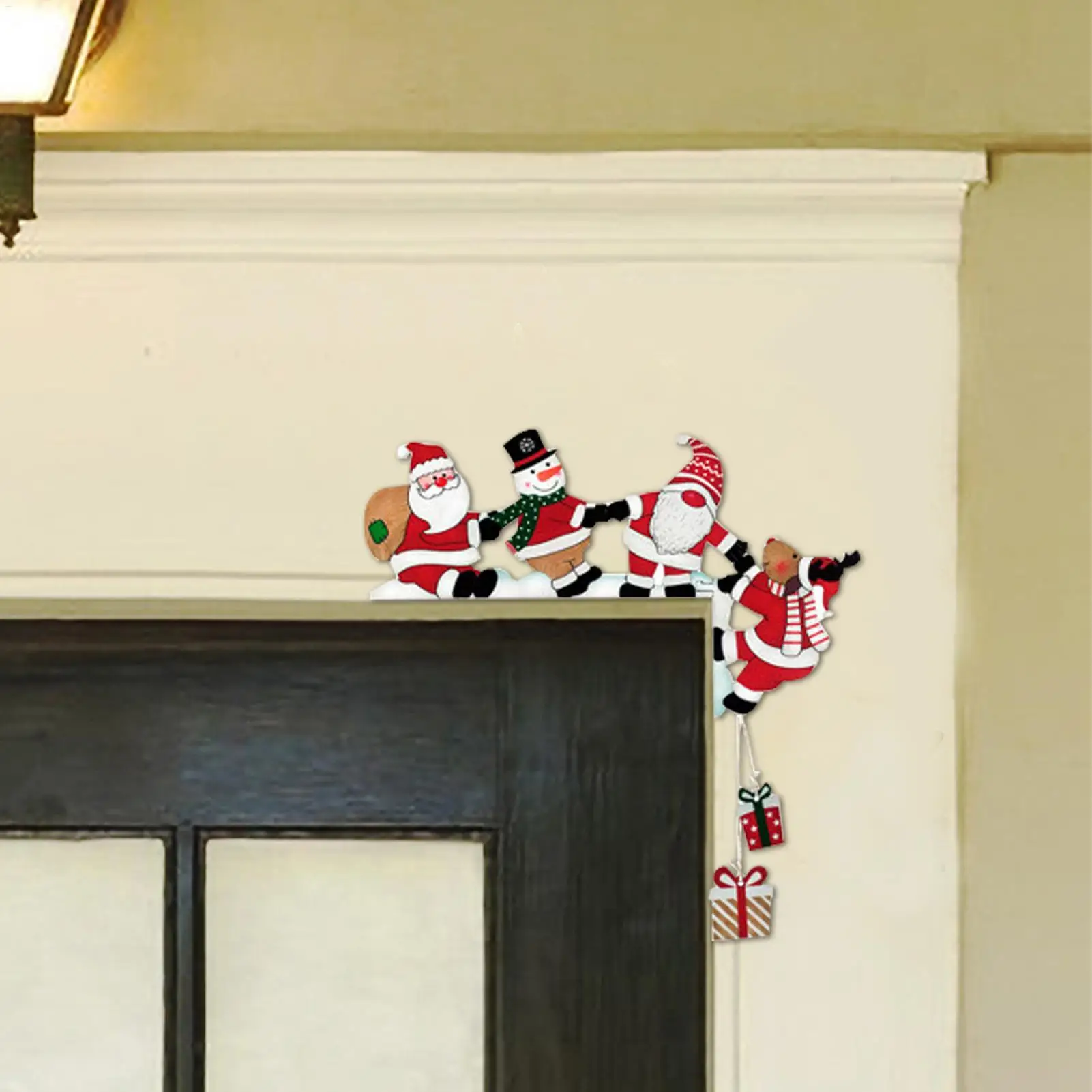 Christmas Decoration Door Frame Holiday Door Frame Decoration Santa Snowman Elk Wall Retro Door Frame Decoration Wooden Ornament