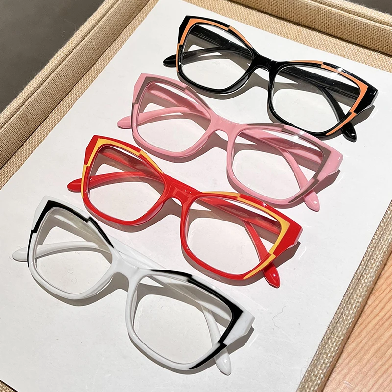 Elegant Women's Cat Eye Reading Glasses with Color Block Design and Blue Light Protection