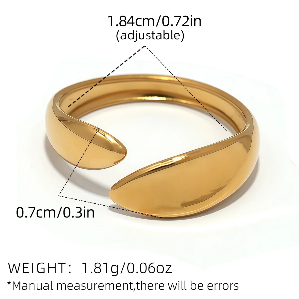 Geometrischer, hohler, geschichteter, breiter Ring aus Edelstahl, Metallstruktur, wasserdicht, täglich, schlicht, stilvoll, goldene Farbe, Schmuck für Frauen – Detail 3
