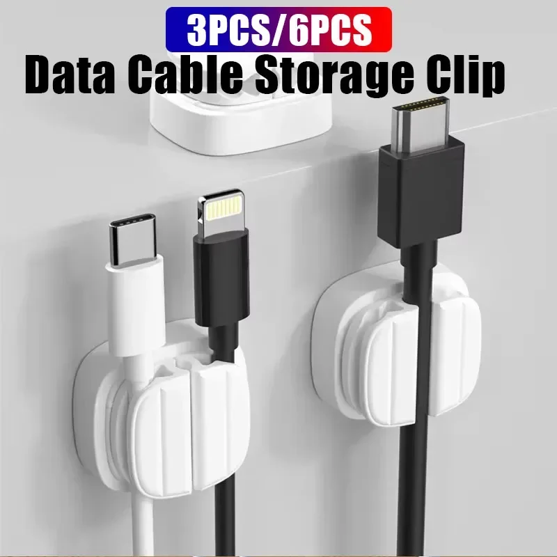 3 In 1 Small Cookie Shaped Phone Cable Organizer USB Type C Desk & Wall Storage Mounted Hooks For Phone Data & Charger 3/6Pcs