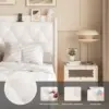 Full Size Floating Bed Frame with LED Lights, Upholstered PU Leather Platform Bed with Charging Station  Button Tufted Headboard 3