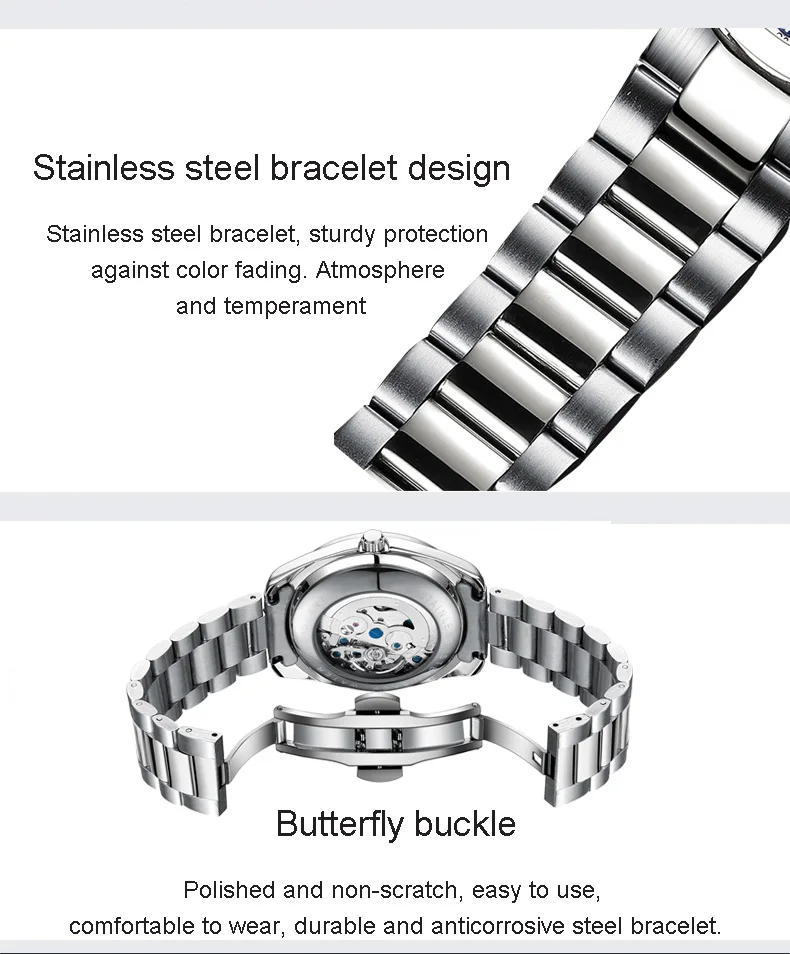 Luxus Mode Mechanische Automatische Armbanduhren Für Männer Hohe Qualität Edelstahl Wasserdicht Leuchtende Herren Uhr – Detail 11