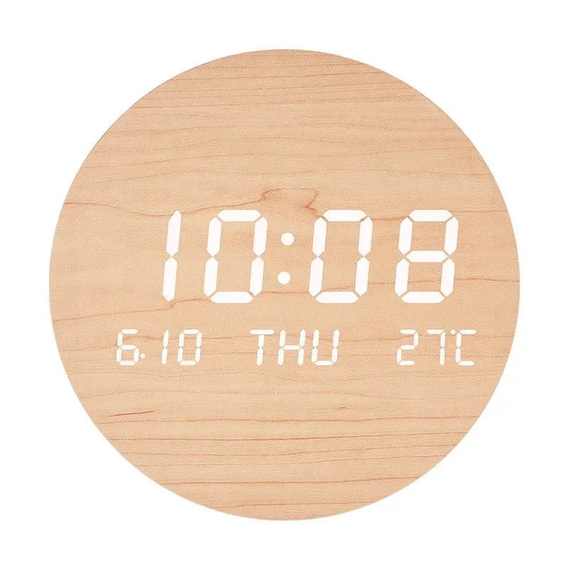 Faux Wood Panel Electronic Wall Clock Living Room Decorative Digital Electronic Rechargeable Bedside Wall Clock