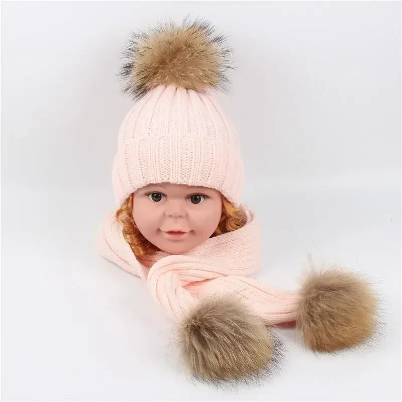 

fashion winter baby girl caps with scarf Photography Accessories warm russia children winter dress knitting hatbaby boy