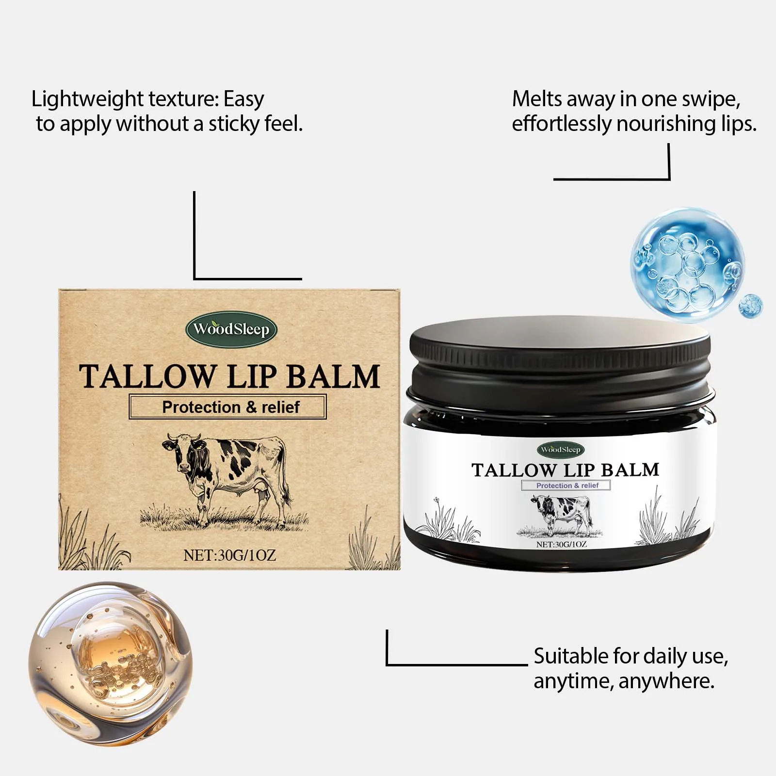 Tallow Lip Balm - A Daily Lip Care Balm for Softening & Moisturizing Dry Lips and Maintaining Lip Hydration