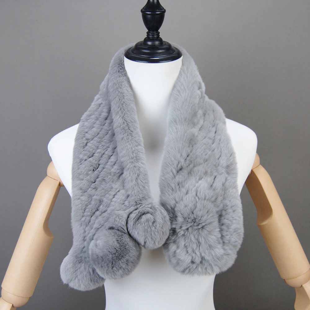 New Winter Real Rex Rabbit Fur Scarves Women 100% Natural Rex Rabbit Fur Muffler Lady Knitted Genuine Neck Warmer Scarf