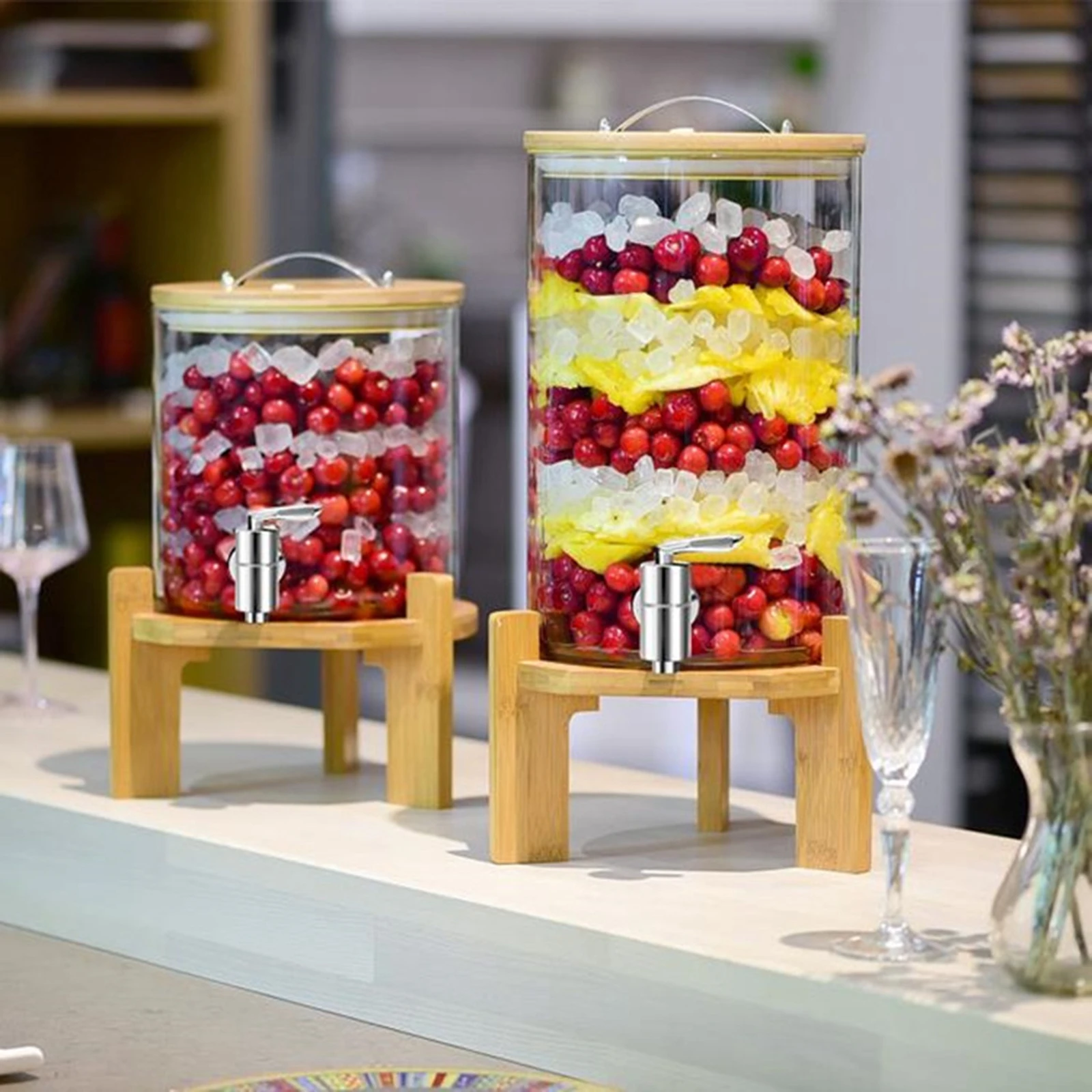 Glass Beverage Barrel Dispenser Transparent Sealed Wine Bottle with Lid Container Beverage Barrel High Borosilicate Faucet Glass