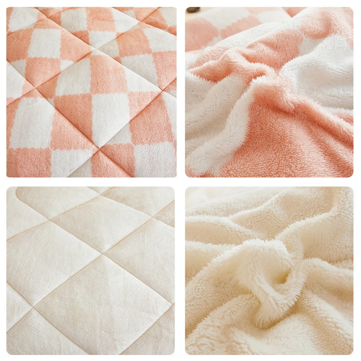 Checkerboard Coral Fleece Winter Blanket 6
