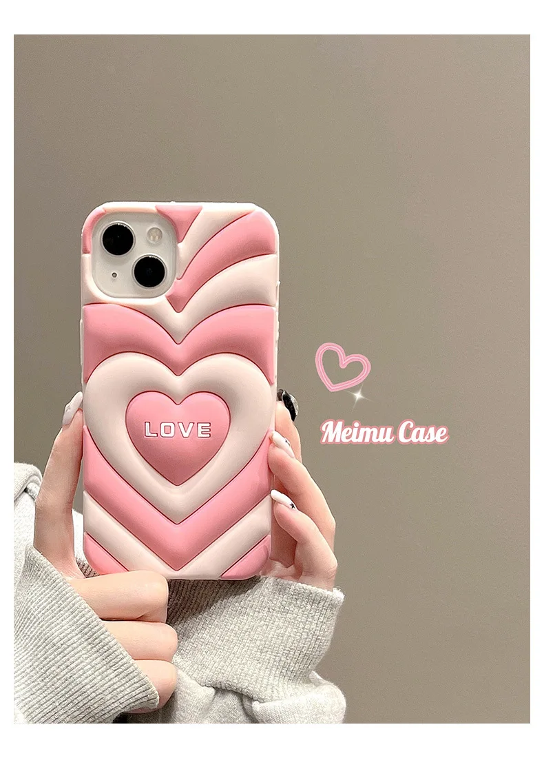 

Pink three-dimensional love silicone soft shell Phone Case For iphone 14 13 12 11 Pro Max X XR XSMAX 7 8 Plus SE TPU Case Cover