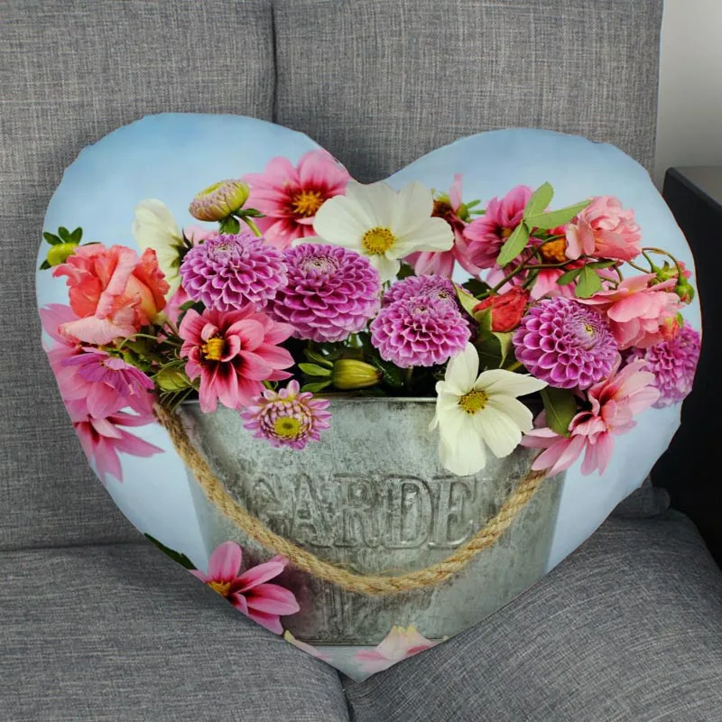 Custom Dahlia Fower Pillowcase Heart Shape Zipper Pillow Cover Home Office Wedding Decorative Gift Size 41x36cm,47x42cm 1007 3