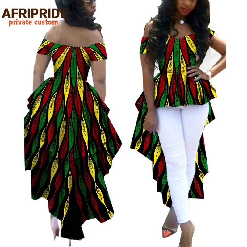 African Clothes for Women AFRIPRIDE Ankara V-neck Off Shoulder Coat with Dashiki Double Ankle-length Back Plus Size A722412