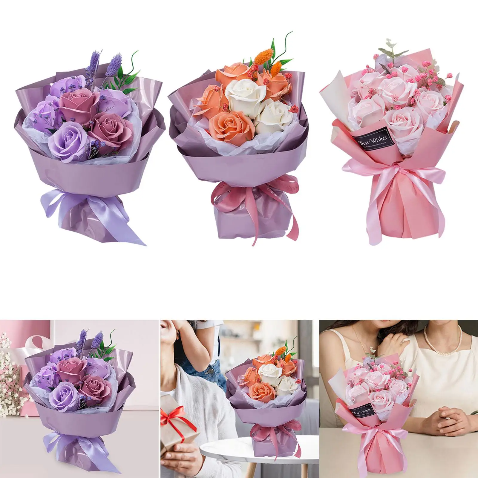 Soap Flower Bouquet Photography Props Mother`s Day Gift Artificial Flower for Party Engagement Wedding Thanksgiving Ceremony