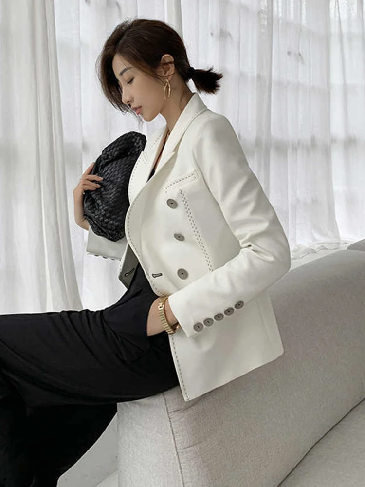 [EAM]  Women White Line Split Irregular Blazer New Lapel Long Sleeve Loose Fit  Jacket Fashion Tide Spring Autumn 2022 1Z409 dressy pant suits