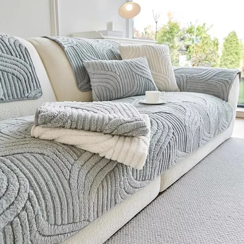 Autumn and Winter New 2024 Cream Style Straight Row High-grade Non-slip Cushion Cover Cloth Towel Thickened Plush Sofa Cushion 5