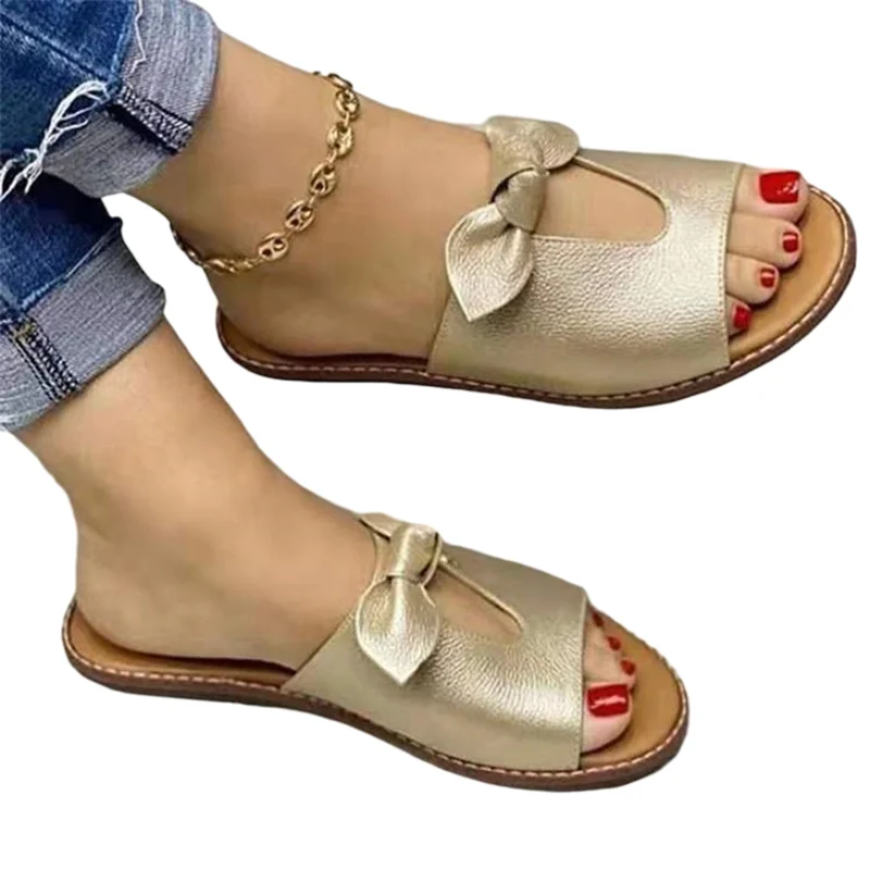 2022 Fashion Women Sandals Shoes Open Toe Vintage Summer Beach Shoes Women Casual Slipper Cute Butterfly-Knot Women's Sandals 