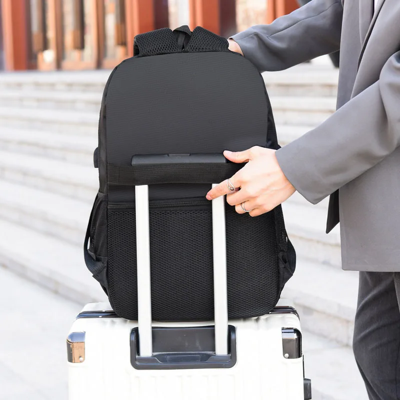 USB Charging Large-capacity Student School Bag Solid Color Backpack Material Oxford Men New Backpack Multi-functional Simple Bag