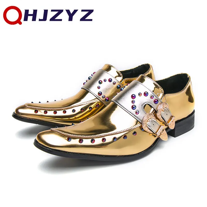 

Туфли мужские свадебные с двойной пряжкой, дизайнерские лоферы, дышащие, с заклепками, Классическая деловая обувь ручной работы