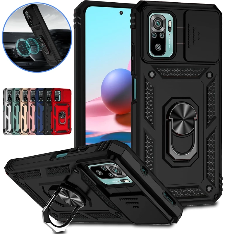 

For Xiaomi Redmi Note 10 10S Case Car Holder Ring Phone Case For Redmi Note 10 Pro Max Note10 S Slide Camera Armor Back Cover