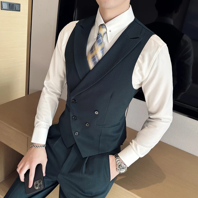 2023 Brand Clothing Men Spring High Quality Double Breasted Blazers Vest/Male  Slim Fit Casual Suit