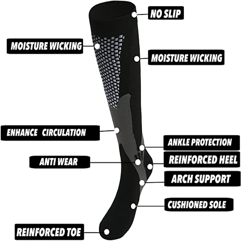 Compression Socks 3 Pairs S-XXL Pack Compression Socks 30 Mmhg Fit For Medical Edema Diabetes Varicose Veins Running Sports Size XXL