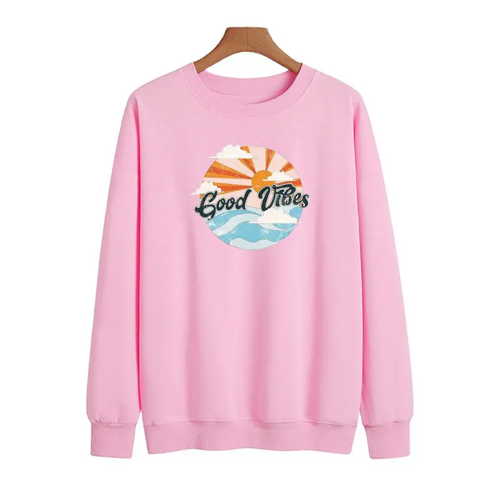 YRYT 2023 Autumn and Winter New Women's Good Vibles Retro Pattern Printed Casual Hoodie