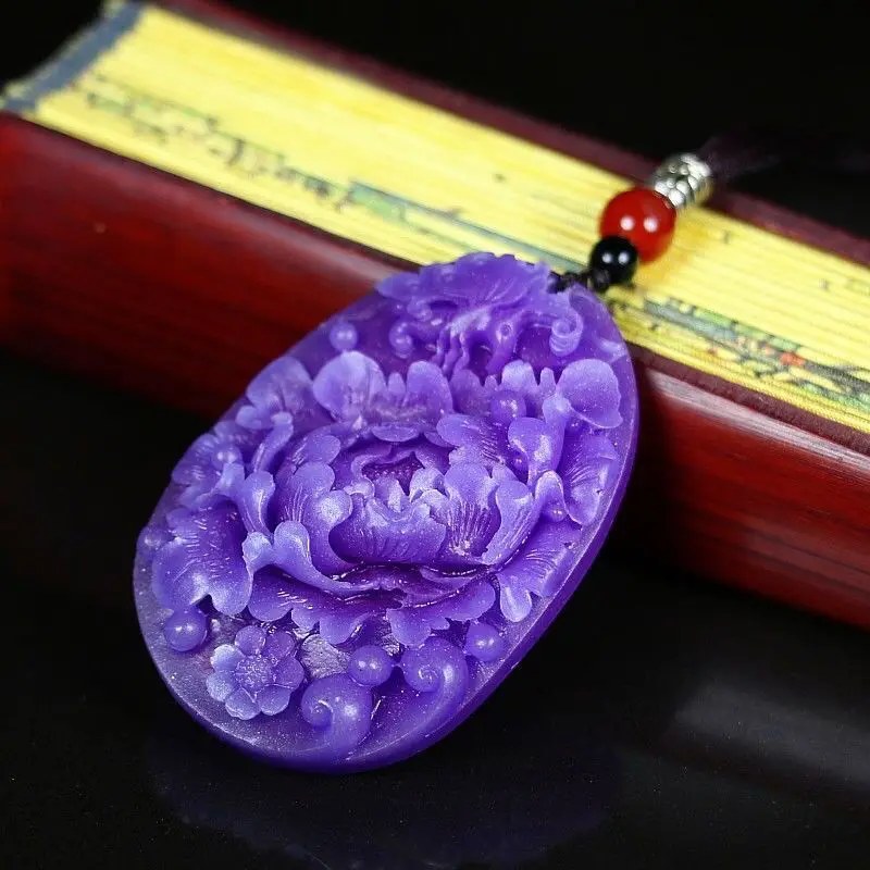 Chinese Peony National Flower Natural Purple Mica Lanyard Pendant Lucky Necklace Exquisite Fashion Jewelry Accessories